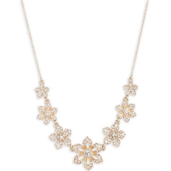 Marchesa Gold Tone Crystal Floral Frontal Collar Necklace - Picture 1 of 5